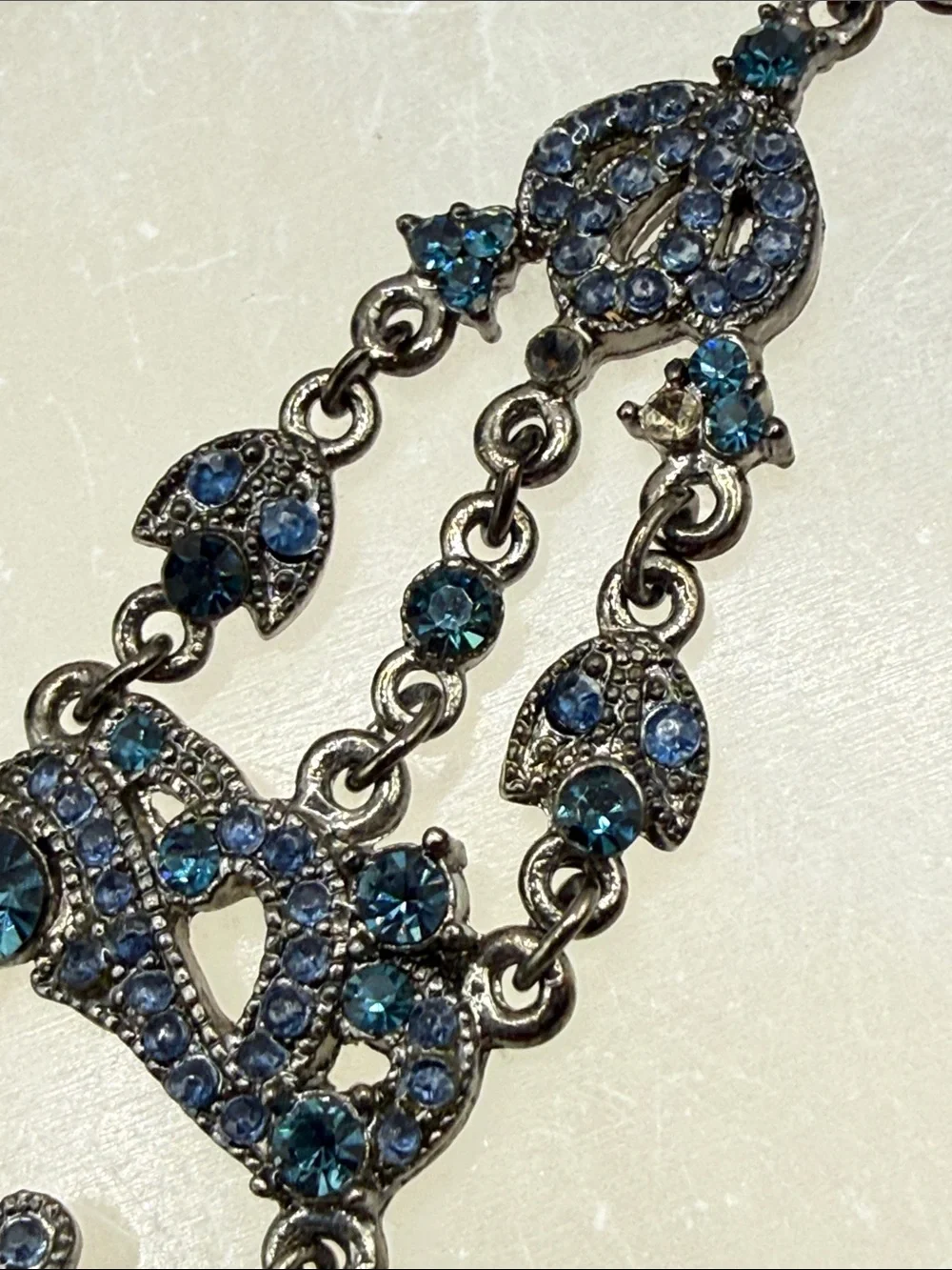 VCLM Blue rhinestone Filigree Bracelet gunmetal fairycore openwork enchantment